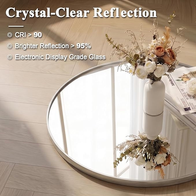 ANDY STAR 28" Brushed Nickel Bathroom Mirror, Round Brushed Nickel Vanity Mirror, Silver Circular Mirror in Stainless Steel Metal Frame for Wall Decor, Living Room, Powder Room