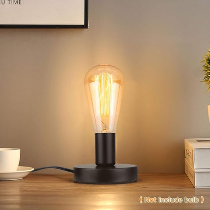 Helunsi Industrial Table Lamp Base, E26 E27 Lamp Base Without Shade, Mini Short Desk Lamp Exposed Bulb Base, Simple Metal Edison Light Bulb Stand, with 5.8ft Cord Switch Plug Bulb Base Holder (Black)