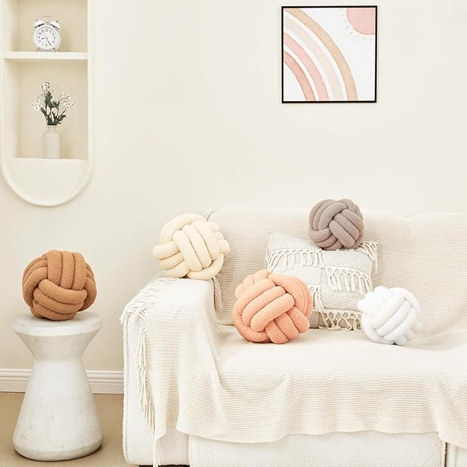 Petrella Knot Pillow Ball Round Throw Pillows Home Decor Cushion Decorative Aesthetic Throw Pillows，Lambswool Pink 13inch