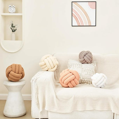 Petrella Knot Pillow Ball Round Throw Pillows Home Decor Cushion Decorative Aesthetic Throw Pillows，Lambswool White 13inch