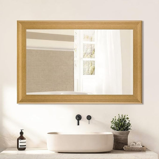 CULER Natural Wall Mirror for Bathroom,Rectangle 24 x 36 inch Hanging Vanity Mirrors with Wood Grain Frame for Living Room,Bedroom,Entryway