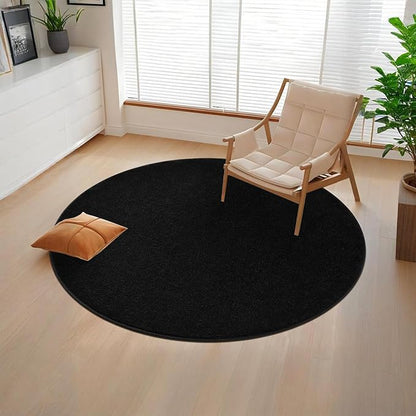 Black Round Area Rugs for Living Room Bedroom, 4x4 Feet Ultra Soft Memory Foam Modern Indoor Circle Carpet, Non-Slip Comfy Washable Circular Rug for Boys Girls Nursery Room Home Decor