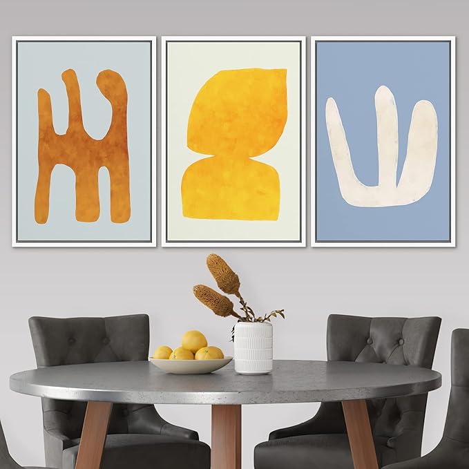 SIGNLEADER Framed Canvas Print Wall Art Set Multicolor Pastel Geometric Mid-Century Figure Abstract Shapes Illustrations Modern Art Boho Decorative for Living Room, Bedroom, Office - 24"x36"x3 WHITE