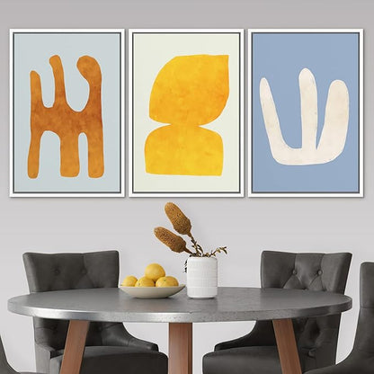 SIGNLEADER Framed Canvas Print Wall Art Set Multicolor Pastel Geometric Mid-Century Figure Abstract Shapes Illustrations Modern Art Boho Decorative for Living Room, Bedroom, Office - 24"x36"x3 WHITE