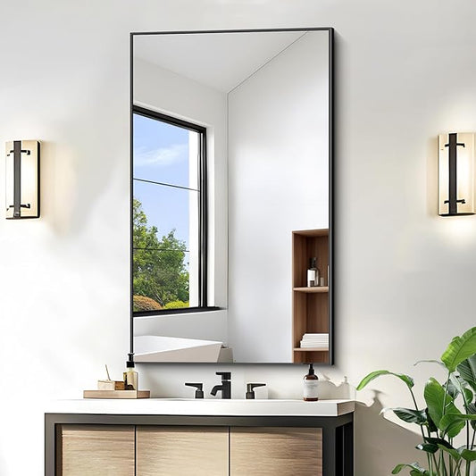 KOCUUY Bathroom Mirror, 24x40 Inch Black Mirror with Aluminum Metal Frame, Black Vanity Wall Mirror Modern Home Decor for Bathroom, Living Room, Farmhouse and Entryway, Hang Horizontal/Vertical