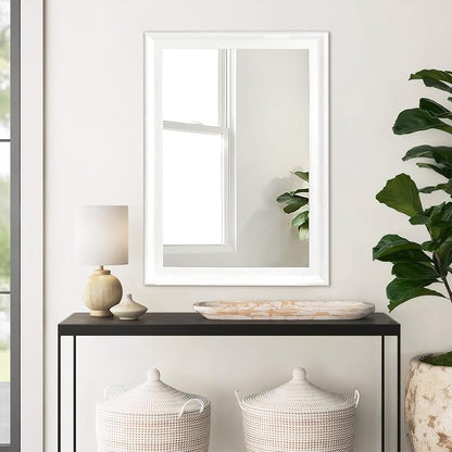 White Wood Mirror for Bathroom,Rectangle Rustic 30 x 40 inch Vanity Mirror for Wall,Wooden Wall-Mounted Hanging Mirror for Entryway,Bedroom or Living Room