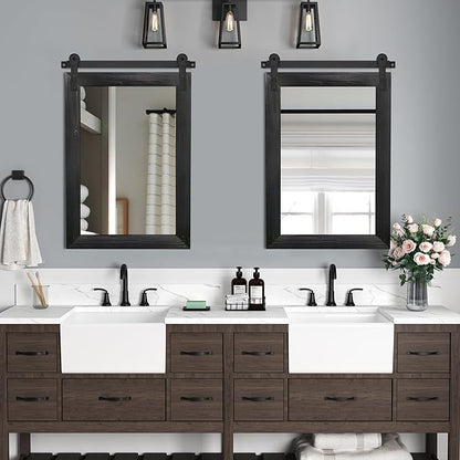 COGOOD Bathroom Mirrors for Over Sink - 21 x 30 Farmhouse Barn Door Wall Mirror for Bathroom, Living Room, Entryway Wall Decor, Black