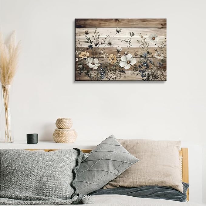 EGMAVQZY Vintage Floral Wall Art Rustic Flowers Wall Decor Farmhouse Canvas Poster Picture for Home Wall Decor, Living Room and Bedroom Decor 16x24 Inch Ready to Hang