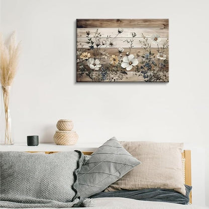 EGMAVQZY Vintage Floral Wall Art Rustic Flowers Wall Decor Farmhouse Canvas Poster Picture for Home Wall Decor, Living Room and Bedroom Decor 12x16 Inch Ready to Hang