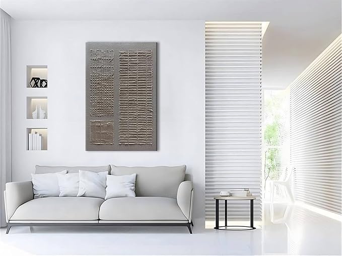 Slyart 100% Hand-Painted Beige and White Texture Abstract Wall Art Oil Painting 45x30 inch Contemporary Minimalist Art Home Wall Decoration Painting