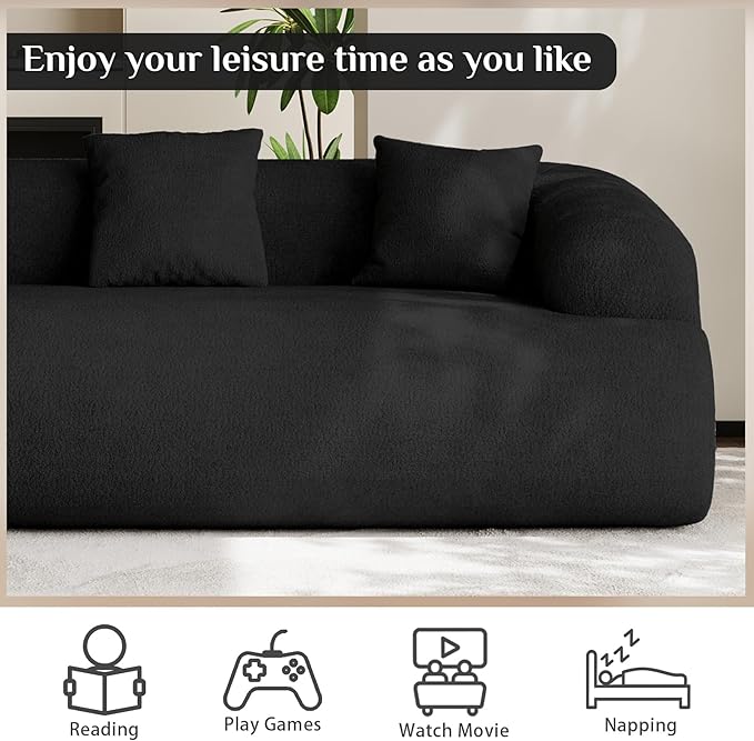 Boneless Couch Set, 91" + 75'' Cloud Couch Set, Chenille Curved Sofa, Modern Compression Sofa for Living Room, Bedroom and Apartment, No Assembly Required, Black