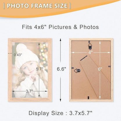 ATOBART 4x6 Picture Frame, OAK Wood Photo Frame with Perspex Glass for Vertical or Horizontal Tabletop Wall Display for Photos, Paintings, Posters, Artwork, Birthday Christmas Gift, Set of 4