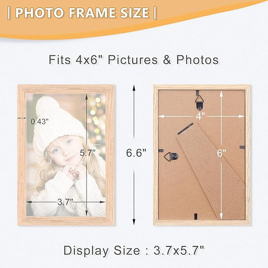 ATOBART 4x6 Picture Frame, OAK Wood Photo Frame with Perspex Glass for Vertical or Horizontal Tabletop Wall Display for Photos, Paintings, Posters, Artwork, Birthday Christmas Gift, Set of 6
