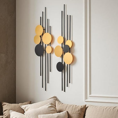 HYVAKUPPA 2 Pieces Large Metal Wall Decor 3D Modern Aesthetic Wall Sculptures 11.2''x 38.8''Luxury Geometric Circular Decor Wall Art Artwork for Bedroom Dining Living Room Wall Decorations
