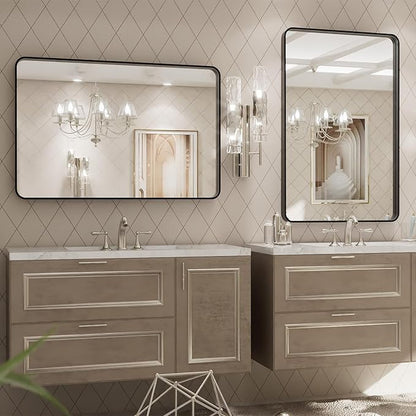 LOAAO 20X30 Inch Black Metal Framed Bathroom Mirror for Wall, Matte Black Bathroom Vanity Mirror Farmhouse, Large Rounded Rectangle Mirror, Anti-Rust, Hangs Horizontally or Vertically