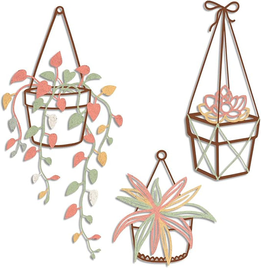 Vineland Metal Wall Art for Bathroom, Set of 3 Botanical Plant Designs, Minimalist Modern Boho Hanging for Home Outdoor Decor (Pink)