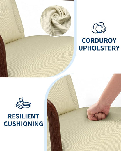 Garvee Mid-Century Accent Chair Set of 2, Cozy Reading Chair, Modern Lounge Armchair with Lumbar Pillow, Sturdy Wood Frame, for Living Room, Bedroom, Office, Beige, Fine Wale Corduroy Upholstery