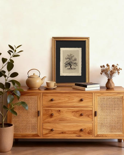 VIYYIEA Vintage Botanical Sketch Rustic Farmhouse Wall Art Decor for Living Room Bedroom Study, Aesthetic Classical Oak Tree Illustration Pictures,12x16inch,Gold Framed Canvas Prints Paintings