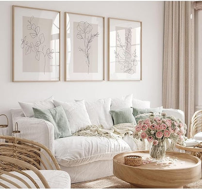 Neutral Botanical Prints Wall Art Flower Minimalist Canvas Wall Decor Vintage Line Wall Art Floral Plant Painting Pictures Beige Boho Artwork Farmhouse Poster for Bedroom 16x24 Inch Unframed Set of 3
