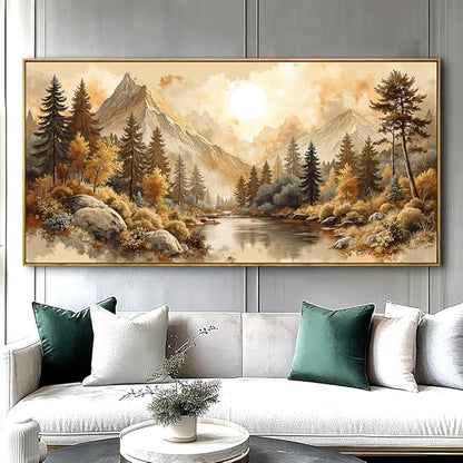 Landscape Wall Art - Framed Modern Canvas Painting for Living Room, Bedroom Home Office Decor, 40x20 Inch Ready to Hang