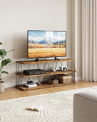 KJGKK Tv Stand for Tvs Up to 55 Inch, Tv Console Table with Open Storage Shelf, Media Entertainment Center for Living Room, Bedroom, Toolless, Rustic Brown