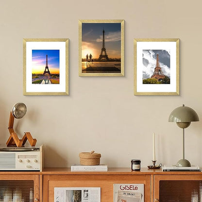 SESEAT 11x14 Picture Frame Set of 10, Display Pictures 8x10 With mat or 11x14 Prints Without Mat, Wall Mounting, Gold