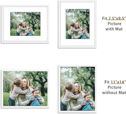 Picrit 11x14 Picture Frame Set of 12, Display 8x10 with Mat or 11x14 without Mat, Photo Frames for Wall Mounting or Table Top Display, White