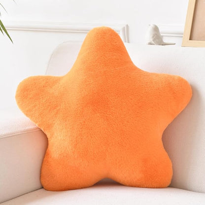 Star Pillow, Decorative Throw Pillows for Bed Couch, 15" Star Shaped Pillow Plush Floor Cushions Room Decor Pillow with Faux Rabbit Fur for Sofa Bedroom Living Room (Orange, 19.6" x 19.6")