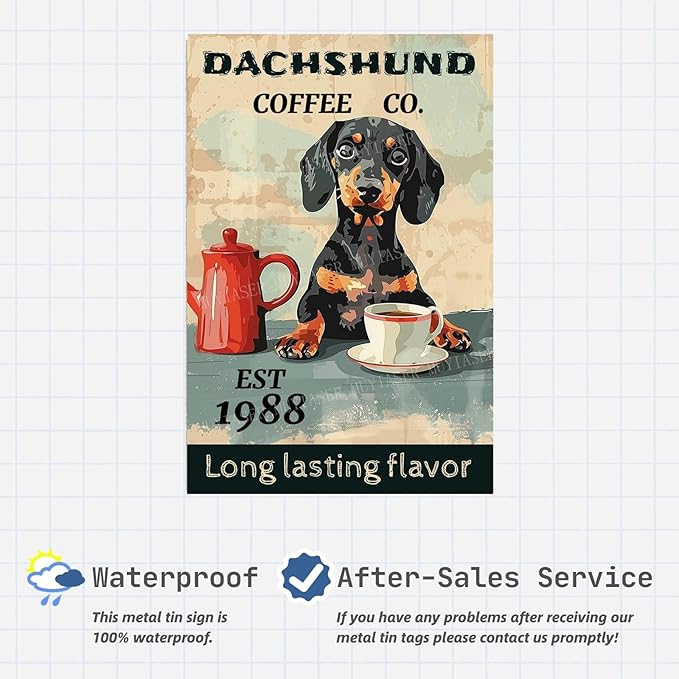 Metal Signs Dachshund Coffee Co Sign Vintage Signs Retro Aluminum Tin Sign for Garden Kitchen Office Home Bar Cafe Decor 8x12 Inch