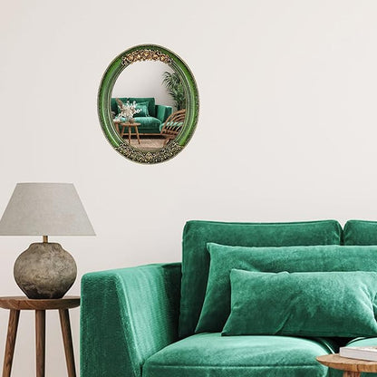 Oval Resin Vintage Mirror, Wall Mounted Decorative Mirror for Entryway, Hallway, Bedroom Oval Mirror 11.8x10 inch (Green)