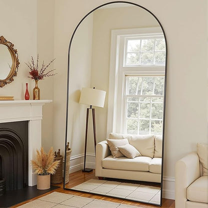 81''x41'' Oversized Full Length Mirrors, Arched Floor Mirror with Stand, Full Body Large Standing Mirror/Leaning/Hanging Wall Mounted for Living Room, Bedroom, Black