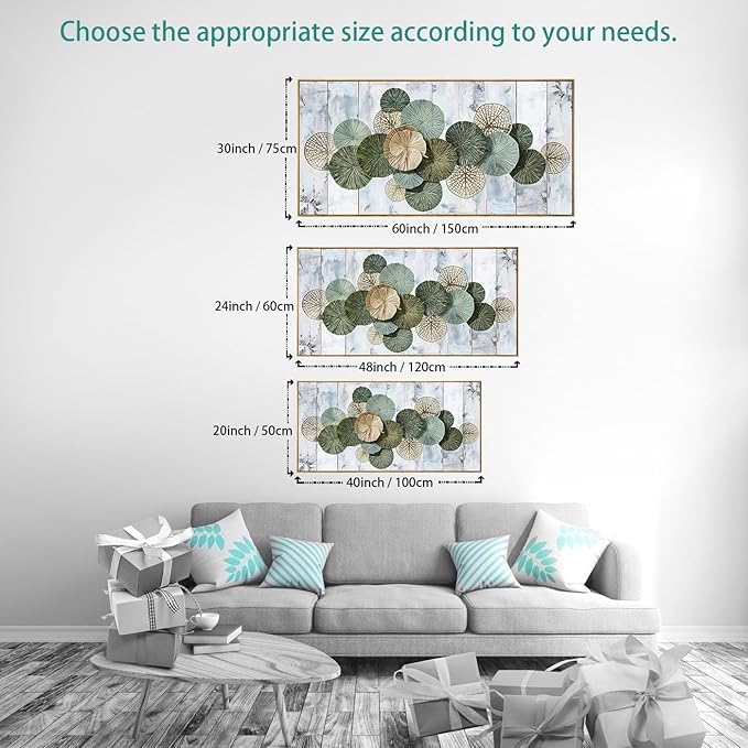 Wall Art Simple Wall Decor Green Canvas Painting Abstract Wall Art for Bedroom Living Room Dining Room Home Office Decor 24"x48" with Framed