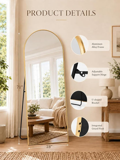 Full Length Mirror, Arched Floor Mirror Freestanding, Floor Standing Full Body Mirror with Stand for Bedroom, Hanging Mounted for Living Room Cloakroom