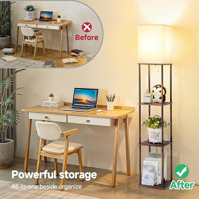 SHINE HAI Floor Lamps with Shelves for Living Room, 3-Tier Square Modern Standing Lamp with 3CCT Bulb, 11W 950LM Brightness, Tall Shelf Lamp for Bedroom, Office, Bookshelf & Display Organizer