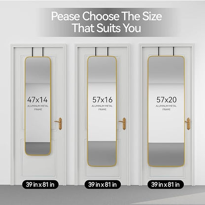 SCWF-GZ 47x14 Mirror Full Body Length Door Hanging/Rope Hang/Wall Mounted Metal Frame Rectangle Mirrors for Bedroom Bathroom Dressing Living Room 47 inch Gold