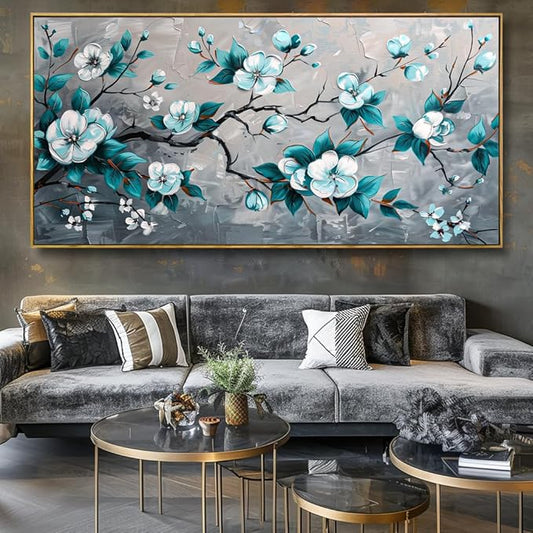 Wall Art Rustic Flowers Wall Decor Nature Wall Art Plum Blossom Canvas Painting for Bedroom Living Room Dining Room Home Office Decor 24"x48" with Framed