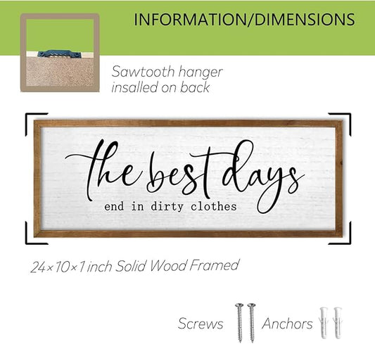 TQianJiang Funny Laundry Room Wall Decor 24"×10" Inspirational Quote Sign for Farmhouse Restroom Toile Restroom Large Simple Washroom Rustic Vintage Wood Framed Wall Hanging Art (Wood)