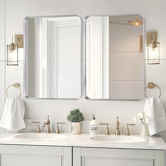 Fabuday Bathroom Mirror - 24x30 Inch Over Sink Silver Wall Mirrors for Bathroom, Rectangle Vanity Mirror for Bedroom, Living Room, Entryway, Horizontal or Vertical Hanging