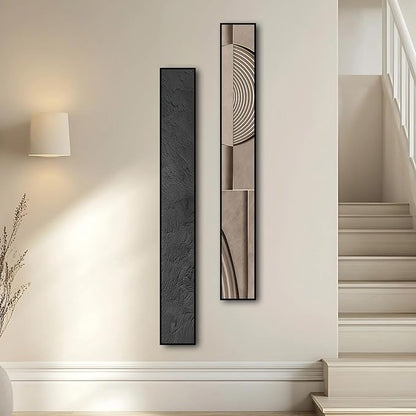 Large Framed Long Narrow Vertical Abstract Wall Art Set of 2, Premium Crystal Porcelain Canvas Prints, Beige Modern Design - Perfect for Entryway, Hallway, Living Room, Bedroom - 63x10 inch