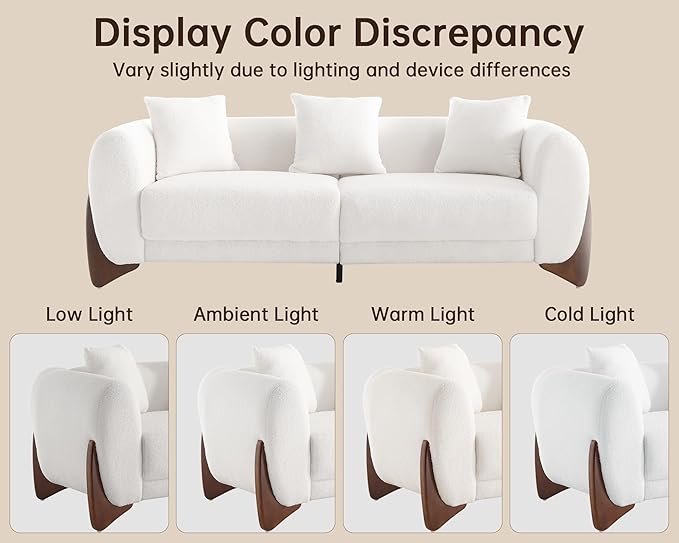 Morden Fort 3 Piece Cloud Couch Set, Modern Sherpa Boucle Sofa Set Skin-Friendly, Minimalist Upholstered Comfy Couches Sofas for Living Room, Armless Chair & Arm Chair & 3-Seater Sofa, White