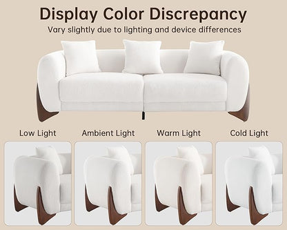 Morden Fort 3 Piece Cloud Couch Set, Modern Sherpa Boucle Sofa Set with Wood Legs, Skin-Friendly Minimalist Upholstered Comfy Couch Sofas for Living Room, 3-Seater Sofa & 2 Chairs, Off White