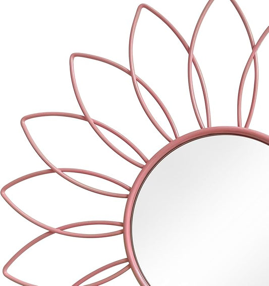 3 Pack Metal Mirrors for Wall Sunburst Wall Mirrors Home Décor Decorative Hanging Wall Art for Living Room Bedroom Entryway (Pink, Flowers)