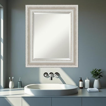 Amanti Art Silver Bathroom Mirror for Over Sink, 26x22 Parlor Silver Rectangle Vanity Mirror, Small Traditional Frame, Hangs Horizonally and Vertically, Bathroom Wall Decor, Beveled Edge