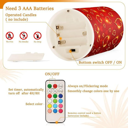 Valentines Lights Flameless Candles Valentines Glden Red Hearts Pillar Candles Set of 2 Battery Operated Remote Control Warm Lights Home Decor