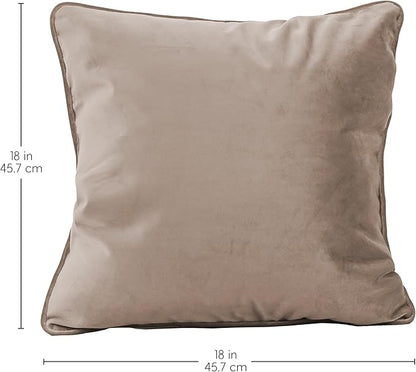 FDP 18" x 18" Velvet Square Pillow Set with Piping; Decorative Throw Pillow for Home Décor in Living Room, Bedroom or Lounge (2-Pack) - Caffe, 15158-346