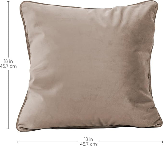 FDP 18" x 18" Velvet Square Pillow Set with Piping; Decorative Throw Pillow for Home Décor in Living Room, Bedroom or Lounge (2-Pack) - Caffe, 15158-346