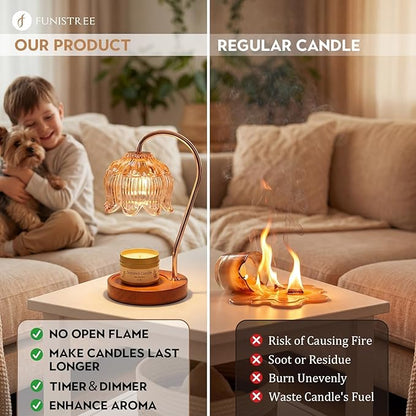 Funistree Candle Warmer Lamp Gift Set with 3 Jar Candles & Gift Box, Gifts for Women Mothers Day Birthday, Mom Sister Friend Gift, Lavender, Vanilla, Ebony, 2 Bulbs