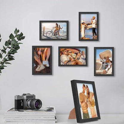 ATOBART 4x6 Black Wood Photo Frame,6 Pack Picture Frames Plexi Glass front Wall Hanging Gallery for Wall and Tabletop Display,set of 6