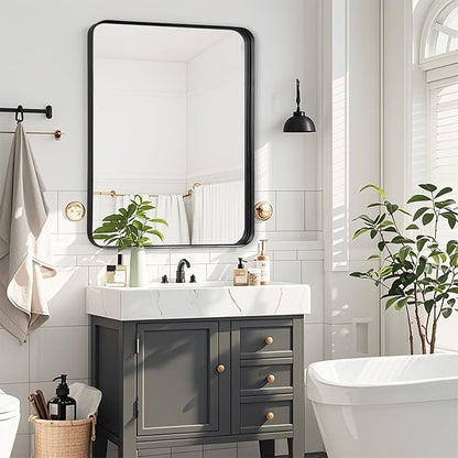 Fabuday Bathroom Mirrors for Over Sink - 24x30 Inch Black Framed Mirror for Bathroom, Small Vanity Mirror with Brushed Black Frame for Bedroom, Restroom, Farmhouse, Entryway Decor