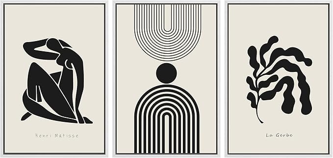 SIGNLEADER Framed Canvas Print Wall Art Set Duotone Matisse Dancer Flower Plant Collage Abstract Shapes Illustrations Modern Art Boho Decorative for Living Room, Bedroom, Office - 24"x36"x3 WHITE